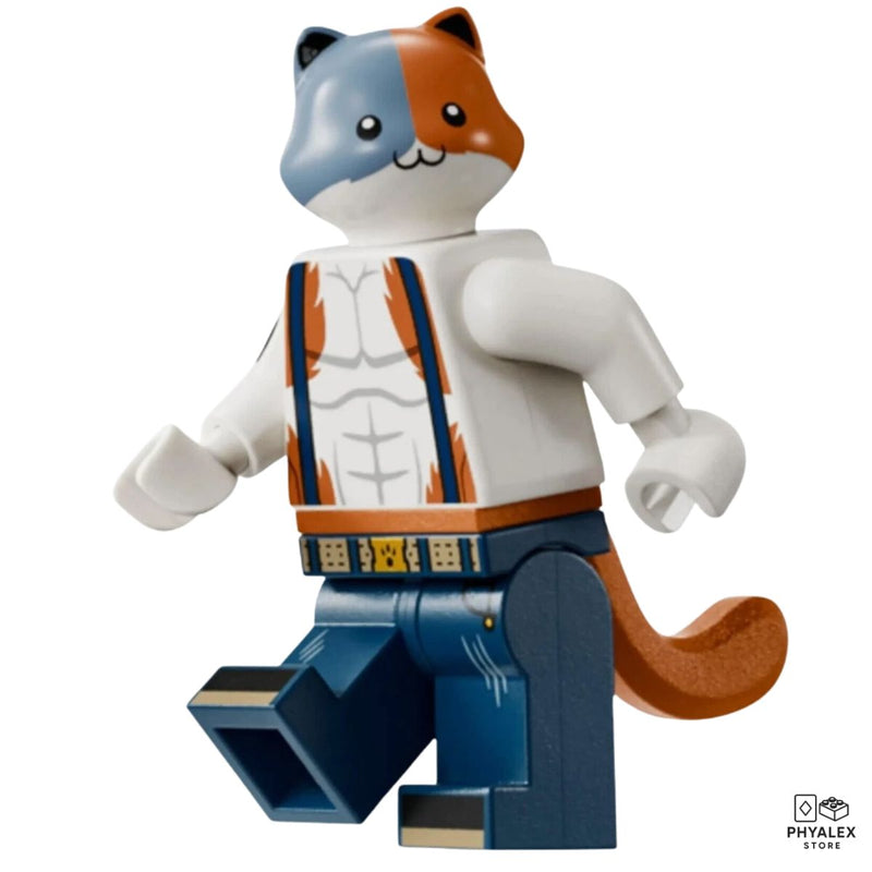 Strong, confident, and full of attitude, Meowscles appears in minifigure form with his muscular build and signature style. 