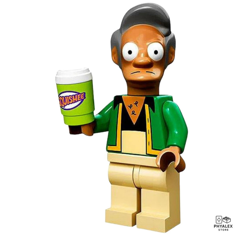 The hardworking owner of the Kwik-E-Mart, Apu is shown in his traditional outfit with store-themed accessories.