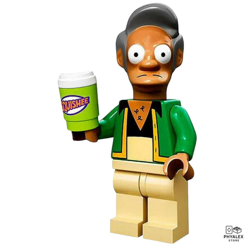 The hardworking owner of the Kwik-E-Mart, Apu is shown in his traditional outfit with store-themed accessories.