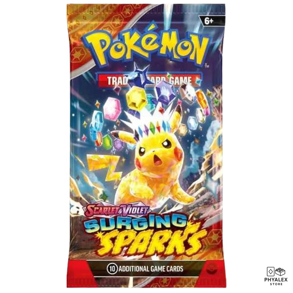 Dive into high-energy action with the Pokémon Surging Sparks Booster Pack